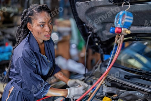 Preview: Mechanical girl dirty face wearing overall cover suit