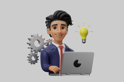 Visualização: Empresário trabalhando com lâmpada de ideia