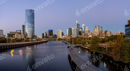 Preview: Panorama of the skyline of downtown Philadelphia at twilight