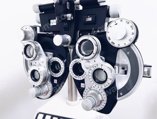 Preview: Close up of phoropter in ophthalmology or optometrist medical office