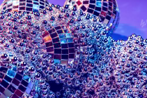Preview: Party lights disco ball close up. Disco concept