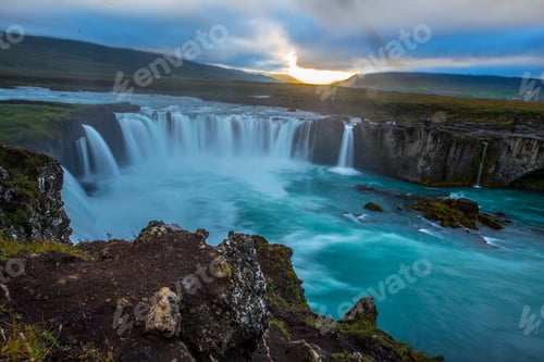 Preview: The impressive Godafoss waterfall from below. Iceland