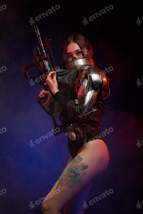 Preview: Attractive woman poses in dark background hiding her face