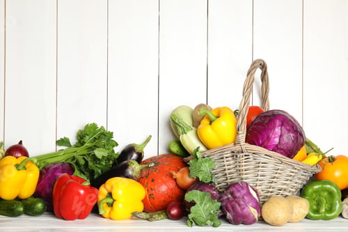 Preview: Many fresh ripe vegetables on wooden background. Organic food