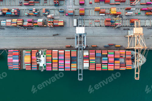 Preview: Aerial view Container ships at industrial ports in the business of import export