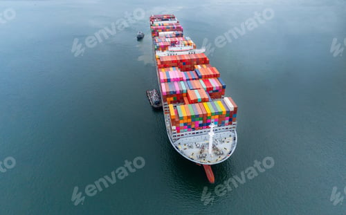 Preview: Arial view by drone camera transportation logistics and container dock cargo yard with working crane