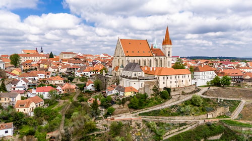 Preview: aerial drone view of historic znojmo cityscape, czechia