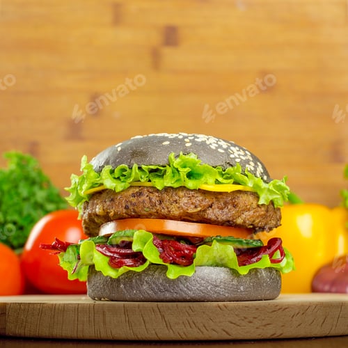 Preview: burgers on wooden background
