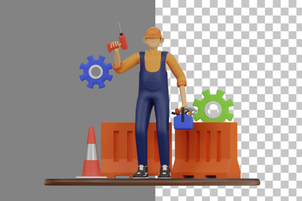 Preview: Worker with Drill Machine 3D Illustration