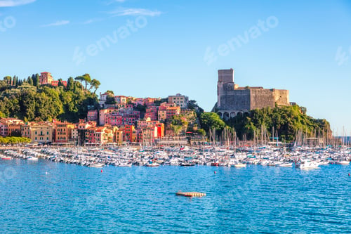 Preview: Lerici view, castle, village and boats in the harbor. Ligury, Italy
