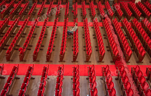 Preview: Rows of Red chairs in the concerthall of Amsterdam: Het concertgebouw