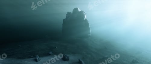 Preview: Rugged Landscape Terrain Underwater Dark Scene. Lake or Ocean Water. Background Nature