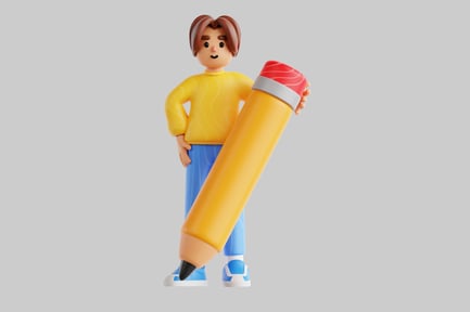 Preview: Cartoon character with oversized pencil