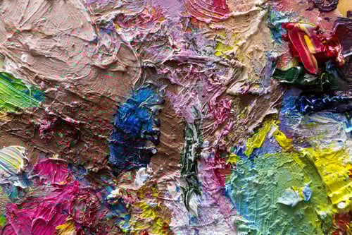 Preview: Palette with colorful mixed oil-paints texture