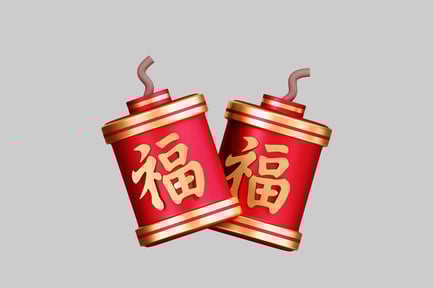 Preview: Red and gold cylindrical objects with Chinese character "fu"
