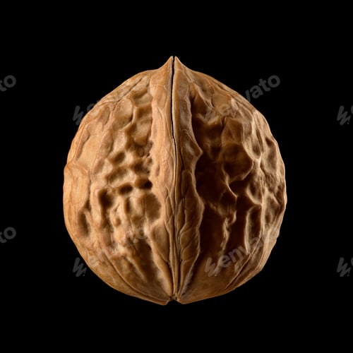 Preview: One whole walnut isolated on dark black