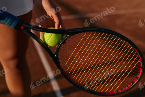 Preview: Crop sportswoman with tennis racket and ball