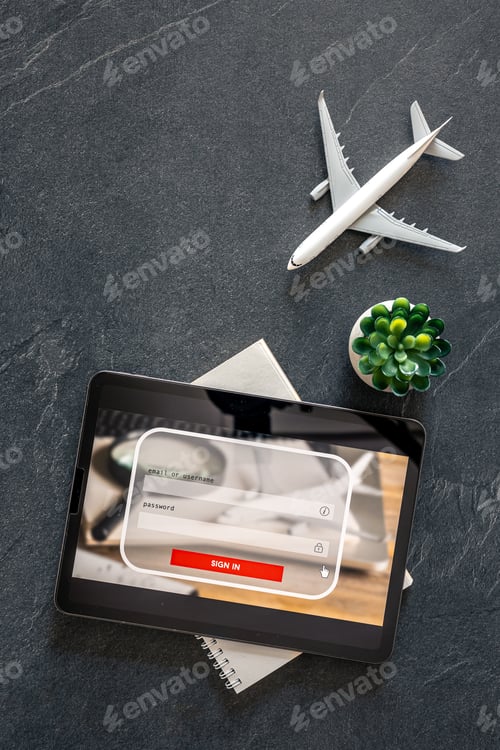 Preview: Login box, username and password inputs on virtual digital display.