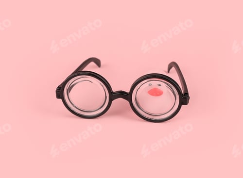 Preview: Funny goggles with round glasses on pink background and small rubber duck