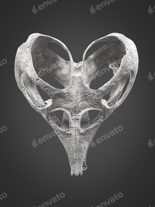 Preview: skull in heart shape isolated on dark background, goth core love concept