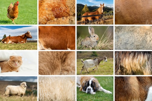 Collection of eight animals and their true skin textures