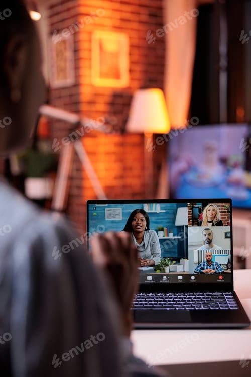 Preview: Young businesspeople having discussion on videoconference