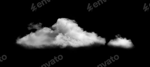 Preview: White Clouds Sky on Black background, Isolated abstract soft group of fluffy Smoke, Steam, Fog