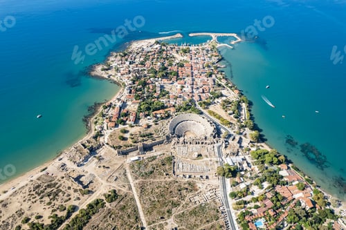 Preview: Aerial view of ancient Side town, Antalya Province, Turkey