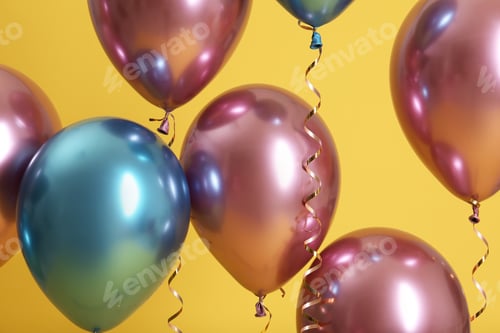 Preview: Bright balloons with ribbons on color background