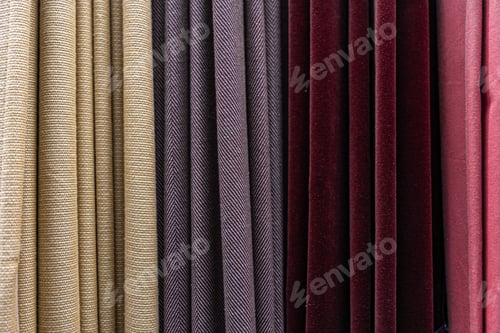 Preview: Set of multi-colored dense fabrics of uniform texture.