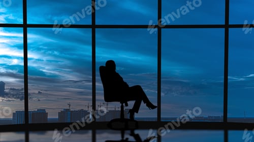 Preview: The business woman sits in the office near the windows.