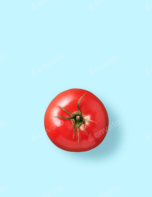 Preview: Fresh red tomato on a blue isolated background. The concept of natural, organic farm product.