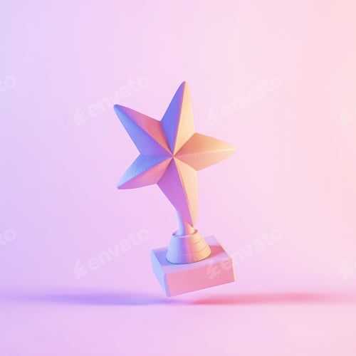 Preview: Five pointed star trophy award on pink background