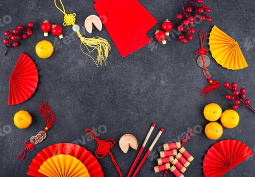 Preview: Chinese new year concept with red decoration.