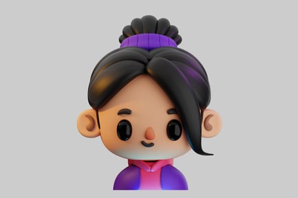 Preview: Cartoon girl with bun hairstyle