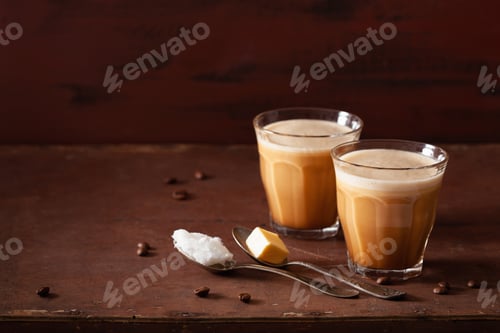 Preview: bulletproof coffee, keto paleo drink blended with butter and coc