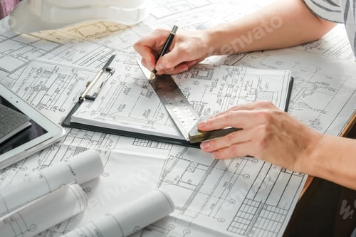 Preview: Architect works remotely from home in quarantine, lockdown covid coronavirus. Remote