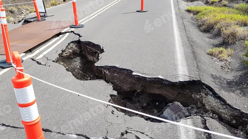 Preview: Volcano road cracks and danger cones