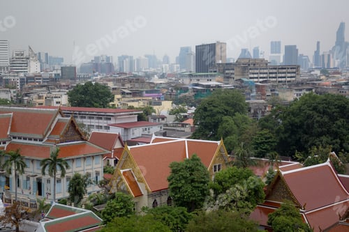 Preview: The view of Bangkok city during daylight from Golden mountain temple top.