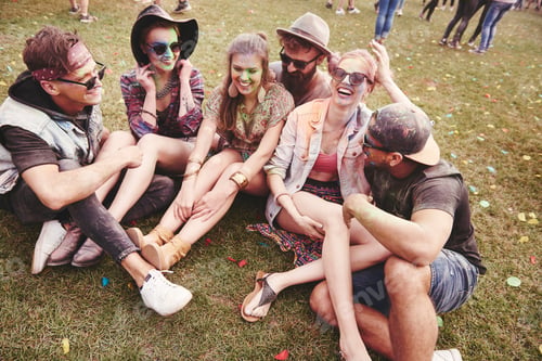 Preview: Group of friends resting after the concert