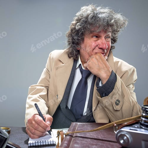 Preview: The Senior Man As Detective Or Boss Of Mafia On Gray Studio Background