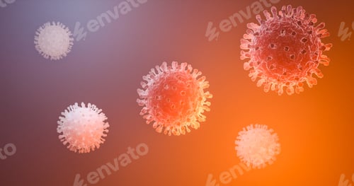 Preview: Image of Flu COVID-19 virus cell under the microscope on the blood.Coronavirus Covid-19 outbreak