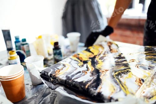 Preview: Abstract painting is made in the technique of painting with liquid acrylic