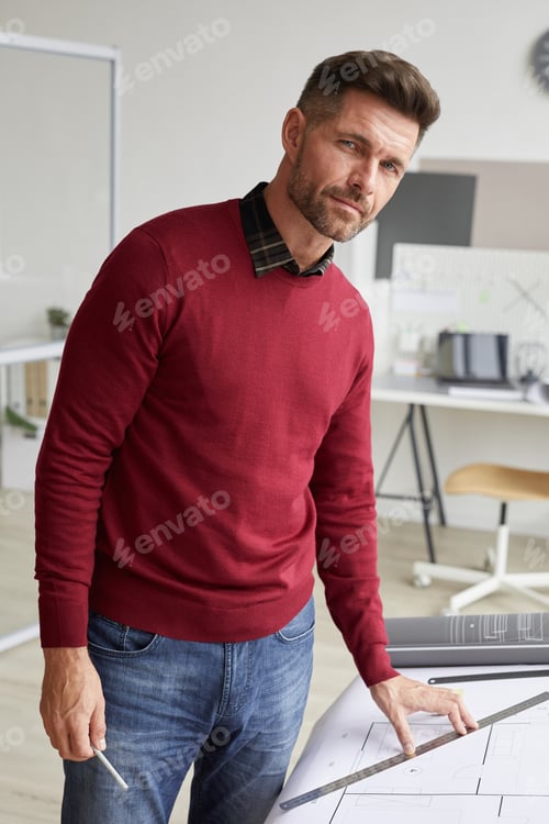 Preview: Bearded Architect Posing at Workplace