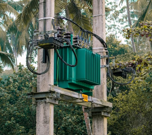 Preview: Elevated green transformer in the street of Sri Lanka