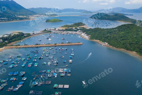 Preview: Tai Po, Hong Kong 10 May 2019: top view of Hong Kong tolo harbour
