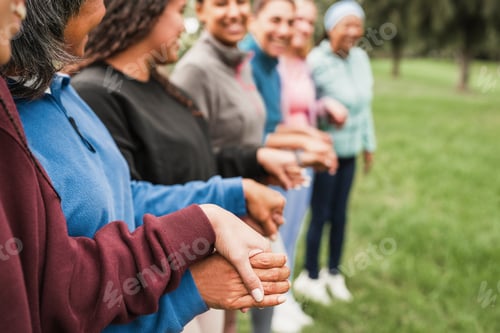 Preview: Women's circle during a group yoga class with people of different age and body types
