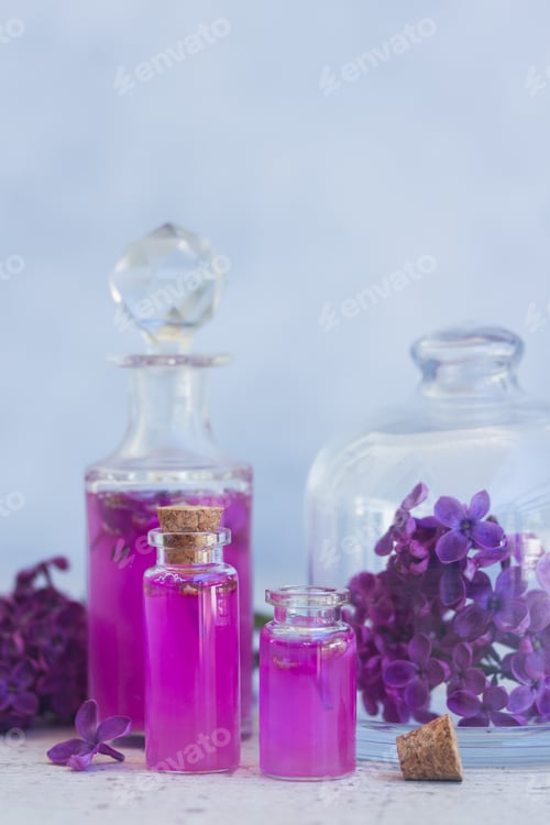 Preview: Purple Tincture and Lilac Flowers Still Life