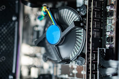 Preview: Close-up of Computer CPU Cooler and Motherboard