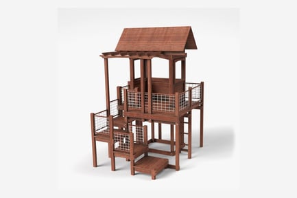 Preview: Two-Story Wooden Kids' Playhouse with Climbing Ladder
